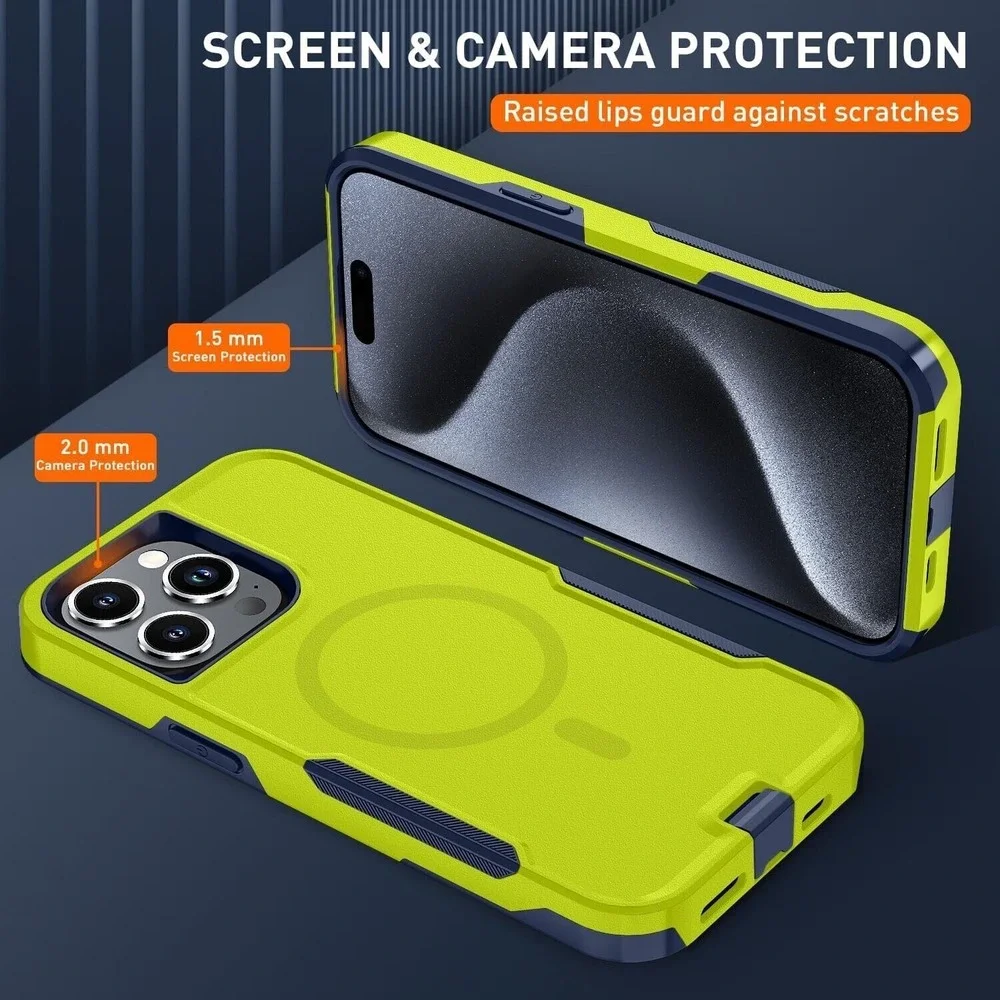 Tian Yi Magnetic Shockproof Case for iPhone 15‎ Pro Max MagSafe Lime Green Blue